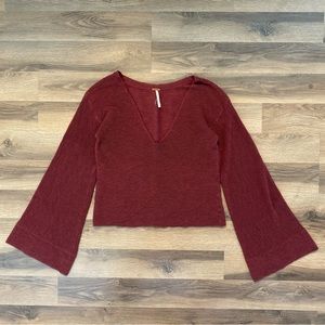 Free People Burgundy V-Neck Sweater